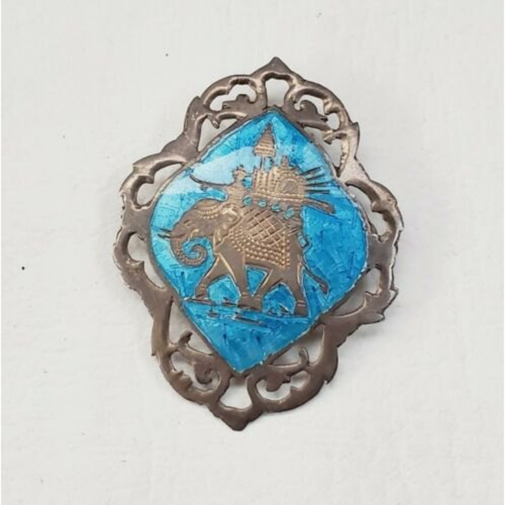 Vintage Sterling Silver Turquoise Enamel Elephant Brooch 8 grams